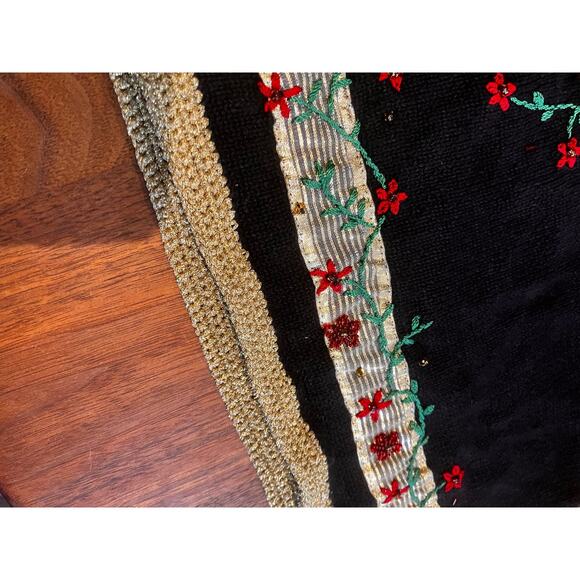 Studio Joy Christmas Sweater Vest 2X Ramie Cotton Poinsettias Black Red Gold - Picture 4 of 8
